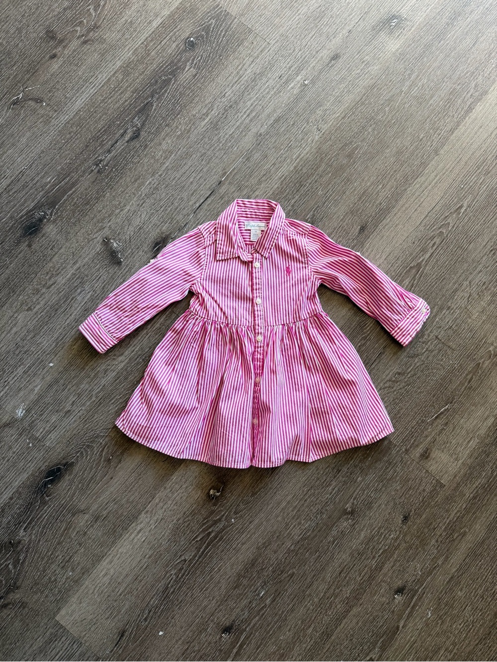 Ralph Lauren Pink and White Striped Cotton Shirt Dress